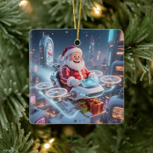 Ornement En Céramique Personalized Santa's High-Tech Delivery Drone (Arbre)