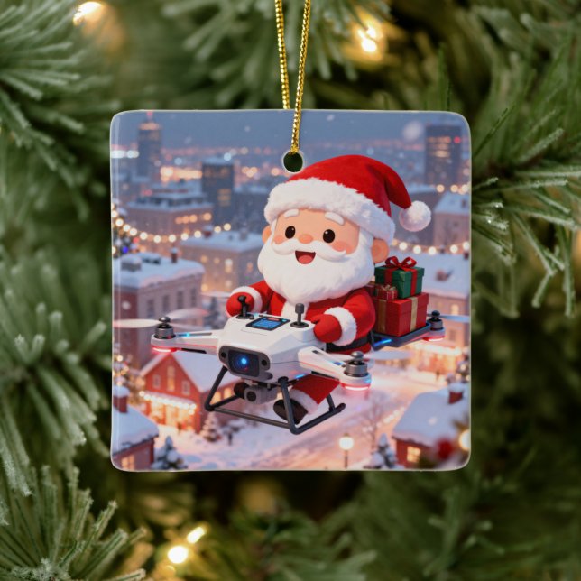 Ornement En Céramique Personalized Santa's High-Tech Delivery Drone (Arbre)
