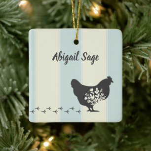 Ornement En Céramique Personalized Silhouette Chicken with Flowers Farm