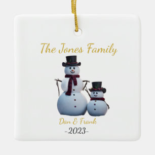 Ornement En Céramique Personnalisable 2 personnes Family Snowmen Ornemen