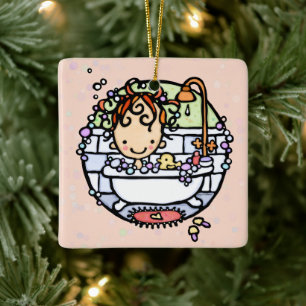 Ornement En Céramique Personnalisable Bubbly Bath Time mignonne Girl in 