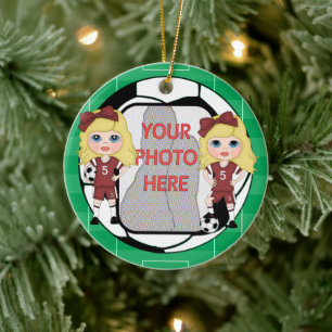 Ornement En Céramique Personnalisable photo soccer Girl award ornament