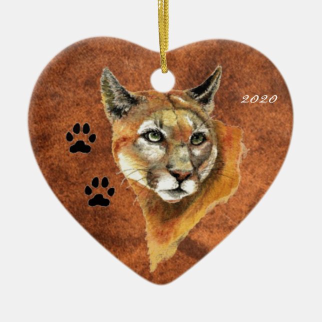 Ornement En Céramique Personnalisé, Cougar Daté, Puma, Animal Lion de mo (Devant)