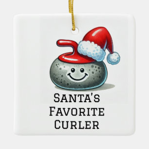 Ornement En Céramique Personnalisé Cute Père Noël Curler Favori