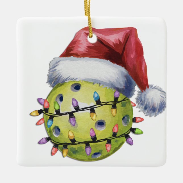 Ornement En Céramique Personnalisé Cute Père Noël Favori Pickleball (Devant)