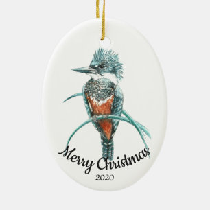 Ornement En Céramique Personnalisé Date Noël Aquarelle Kingfisher Bird