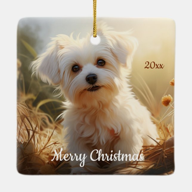 Ornement En Céramique Personnalisé Daté Noël Maltais chien animal animal (Dos)