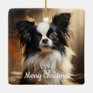 Ornement En Céramique Personnalisé Daté Noël Papillon chien animal anima
