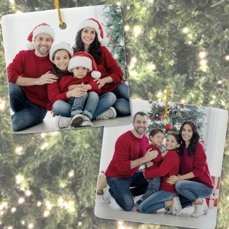 Ornement En Céramique Personnalisé Double face Famille Deux photos Noël