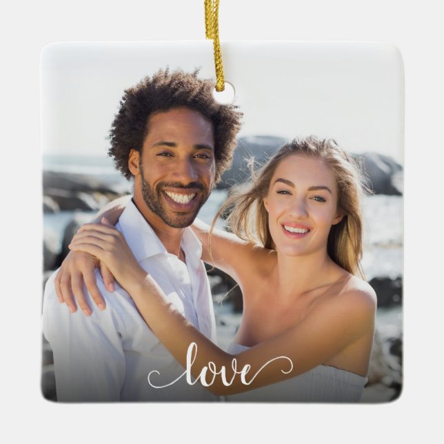 Ornement En Céramique Personnalisé Élégant Amour 2 Side Script Noël (Devant)