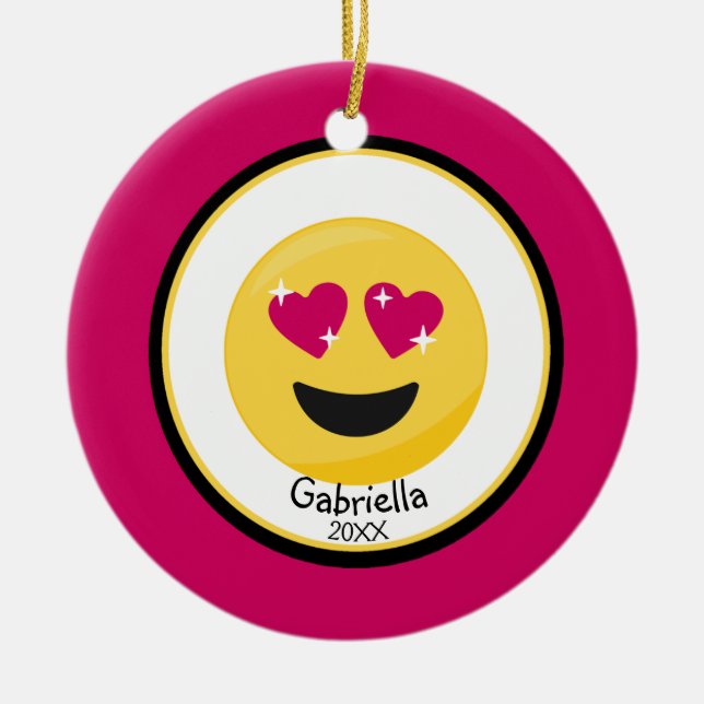 Ornement En Céramique Personnalisé entendez l'ornement d'Emoji d'amour (Devant)