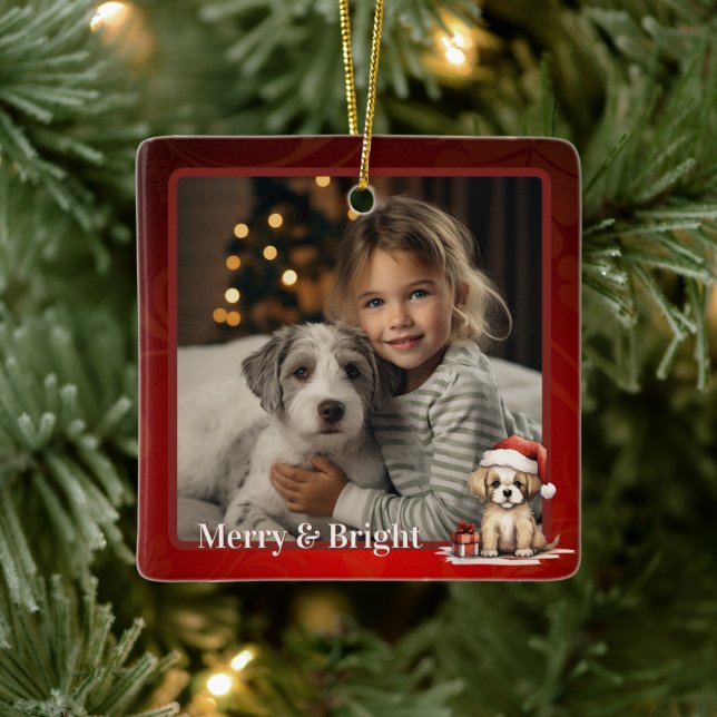 Ornement En Céramique Personnalisé mignon Père Noël Chien Chien Chien Ch (Arbre)