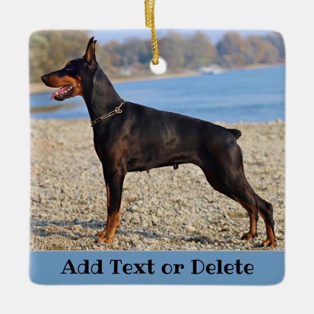 Ornement En Céramique Personnalisé noir et tan Doberman Pinscher (Devant)