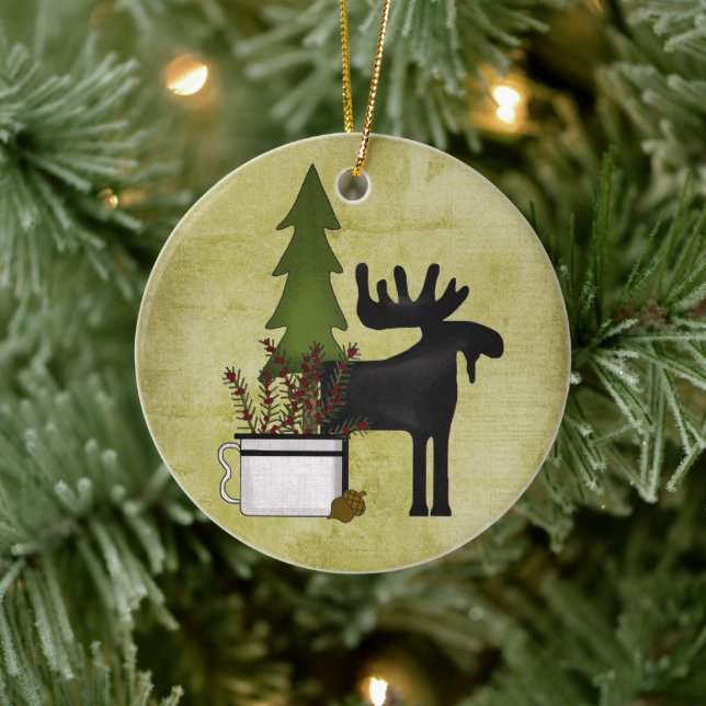 Ornement En Céramique Personnalisé Rustic Mountain Country Moose Holiday (Arbre)