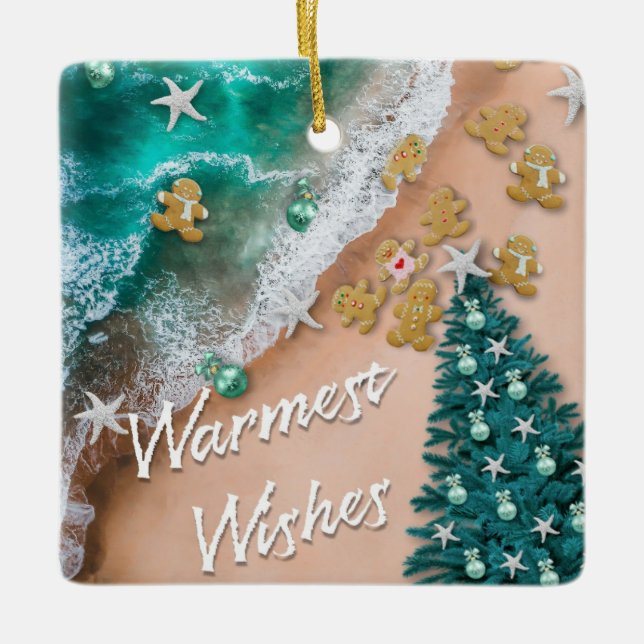 Ornement En Céramique Personnaliser l'ornement de Noël de plage (Devant)