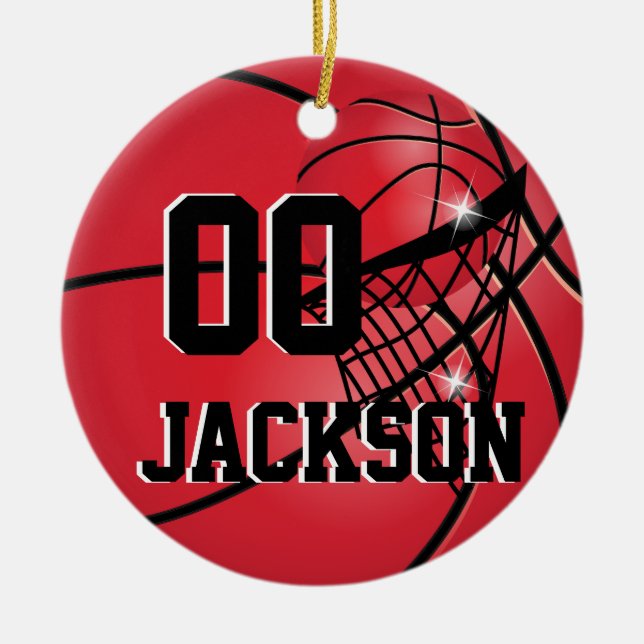 Ornement En Céramique Personnaliser Super Star Player Red Basketball (Devant)