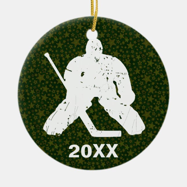 Ornement En Céramique Personnalisez-le, gardien de but d'hockey (Devant)