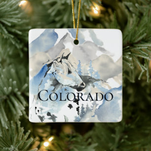 Ornement En Céramique Personnalized Colorado Horse n Mountains Christmas