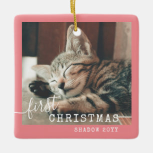 Ornement En Céramique Pet First Christmas Photo Joli rose