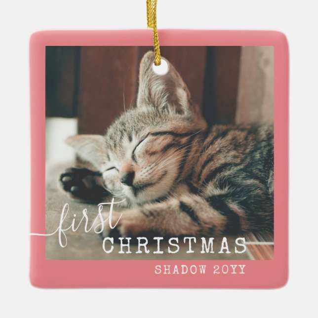 Ornement En Céramique Pet First Christmas Photo Joli rose (Devant)