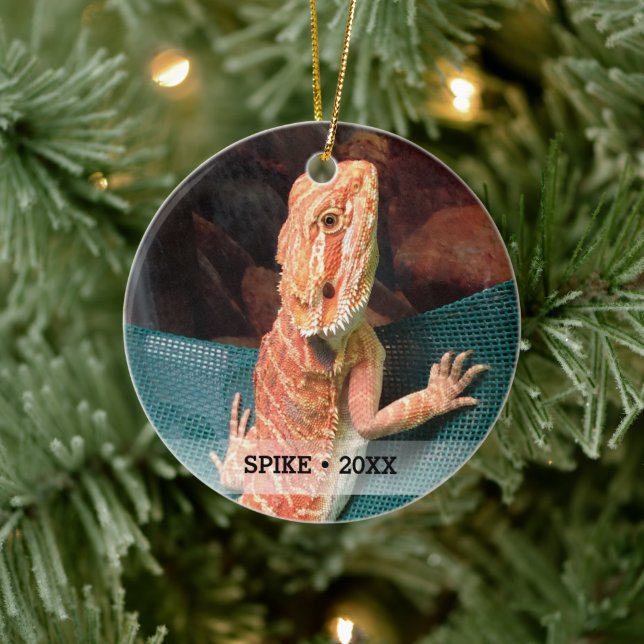 Ornement En Céramique Pet Lizard Photo Arbre de Noël Personnalisé (Arbre)