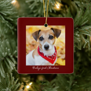 Ornement En Céramique Pet Photo First Christmas Bourgogne Nom