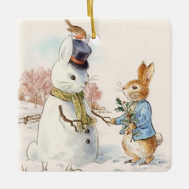 Ornement En Céramique Peter Rabbit and the Snowman by Beatrix Potter (Devant)