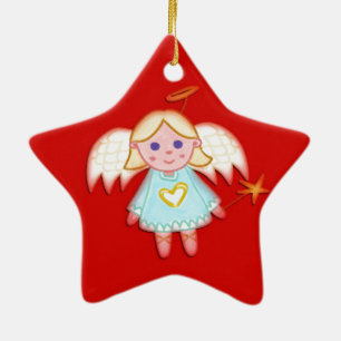 Ornement En Céramique Petit Ange sur l'Ornement Rouge