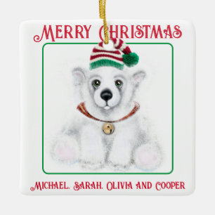 Ornement En Céramique Petit bébé ours polaire de Noël, petit ours de Pèr