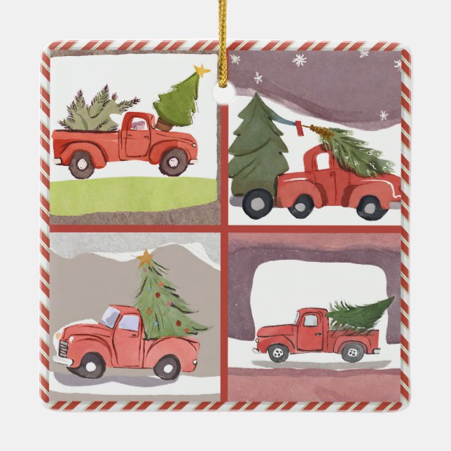 Ornement En Céramique Petit Camion rouge transportant un sapin de Noël A (Dos)