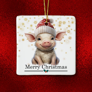 Ornement En Céramique Petit cochon chapeau de Père Noël Joyeux Noël