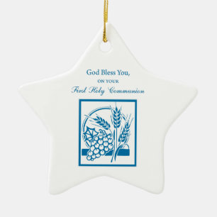 Ornement En Céramique Petit-fils Première communion Bleu, Blé, Raisins