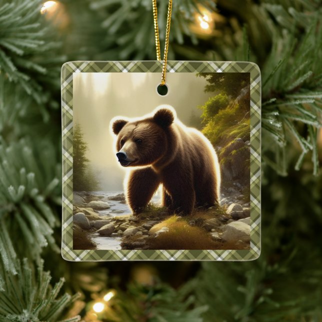 Ornement En Céramique Petit ours Brown Portrait de la faune (Arbre)