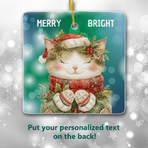 Ornement En Céramique Petite-fille Holly Kitty Chat Noël