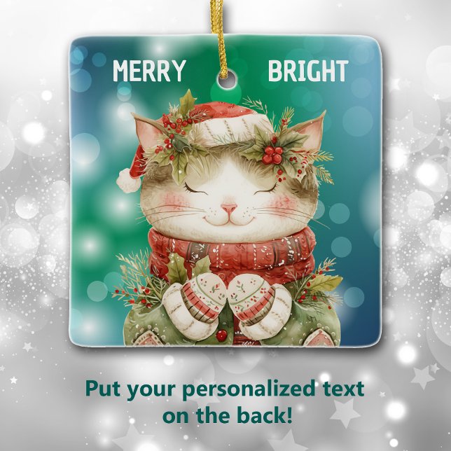 Ornement En Céramique Petite-fille Holly Kitty Chat Noël (Créateur téléchargé)