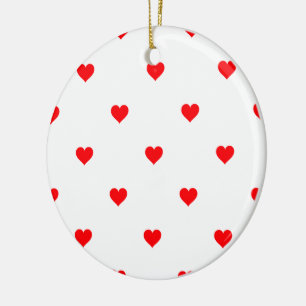 Ornement En Céramique Petits Coeurs Pointillés Rouges De Noël Sur Blan