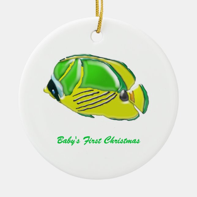 Ornement En Céramique Petits poissons, premier Noël du bébé (Devant)