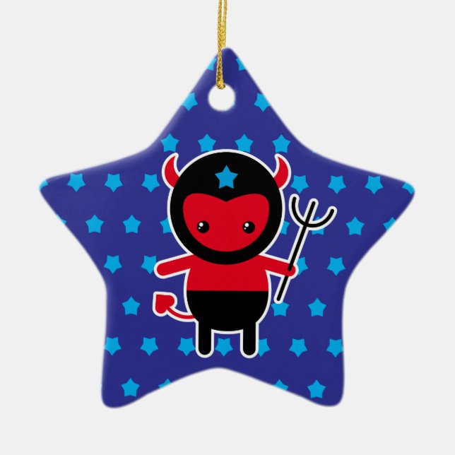 Ornement En Céramique Peu de diable de Ninja de kawaii (Devant)