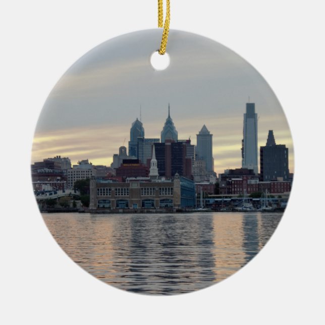 Ornement En Céramique Philadelphie Coucher de soleil Skyline Photo (Devant)
