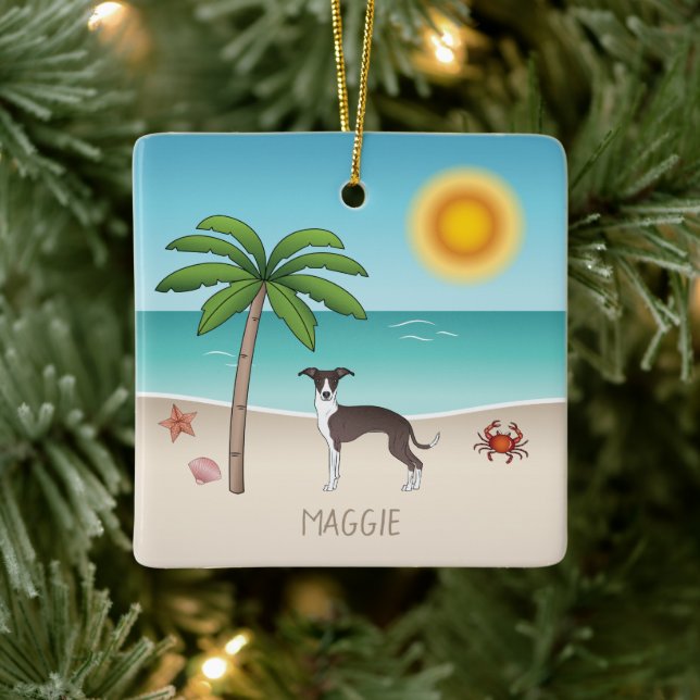 Ornement En Céramique Phoque Et Chien Blanc Iggy À La Plage Tropicale D' (Arbre)