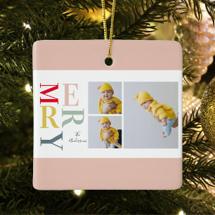 Ornement En Céramique Photo Collage Et Joyeux Joyeux Coloré   Joyeux Fêt