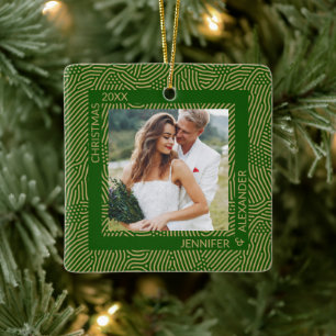 Ornement En Céramique Photo Couples en or et vert