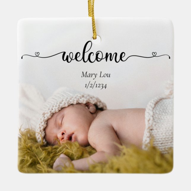 Ornement En Céramique Photo Cute Simple Welcome Baby Birth (Devant)