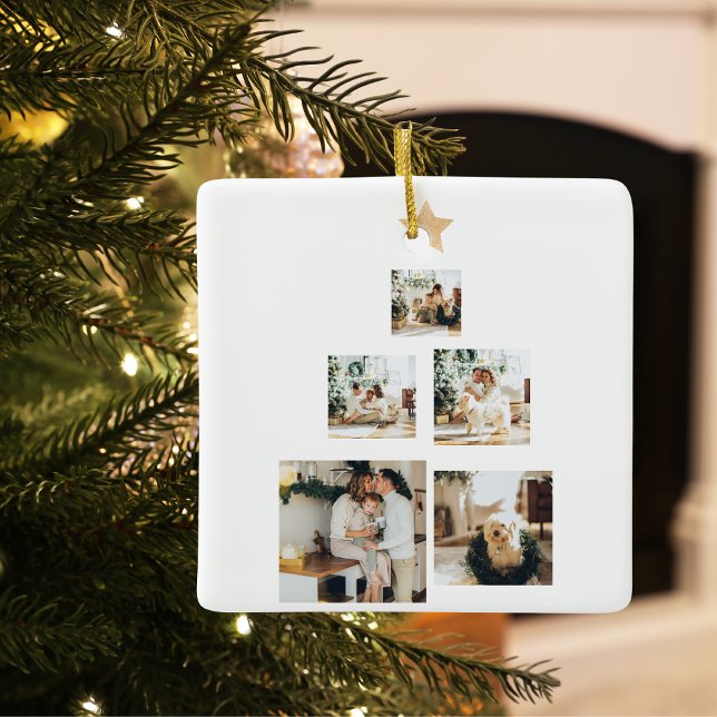 Ornement En Céramique Photo d'arbre de Noël familial moderne avec étoile (Créateur téléchargé)