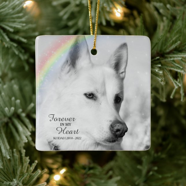 Ornement En Céramique Photo de chien mémorial À jamais dans mon cœur Noë (Arbre)