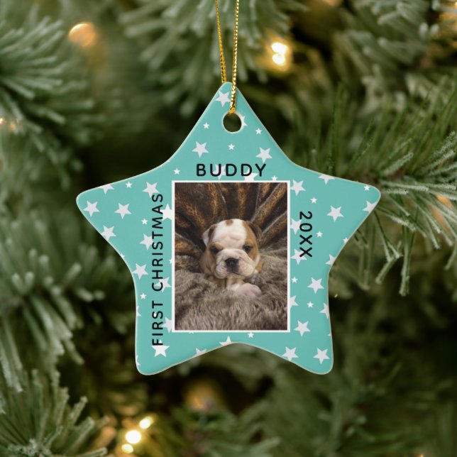 Ornement En Céramique Photo de chiot de Noël (Arbre)