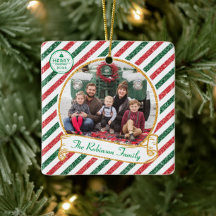 Ornement En Céramique Photo de famille de Noël à paillettes Courrier aér