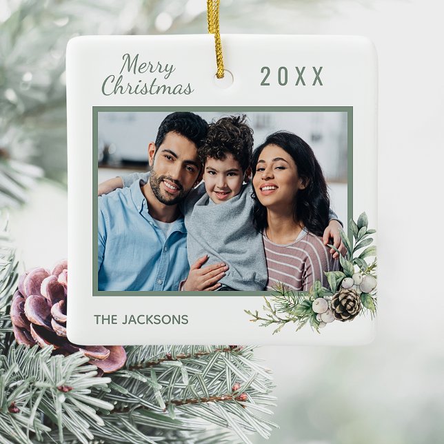 Ornement En Céramique Photo de famille de Noël pin blanc cône (Créateur téléchargé)