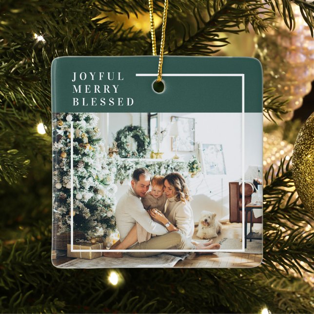 Ornement En Céramique Photo de famille moderne | Joyeux Joyeux Joyeux Bé (Créateur téléchargé)