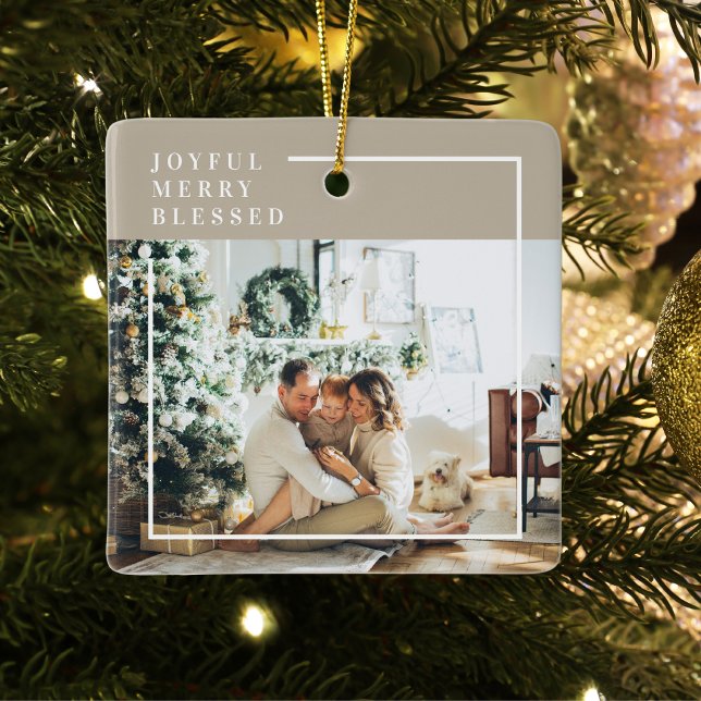 Ornement En Céramique Photo de famille moderne | Joyeux Joyeux Joyeux Bé (Créateur téléchargé)
